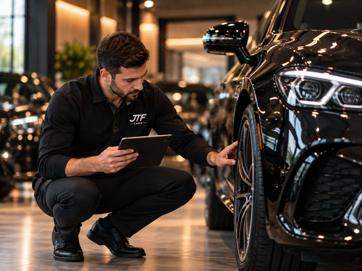 An advisor inspecting a vehicle before preparing its sale