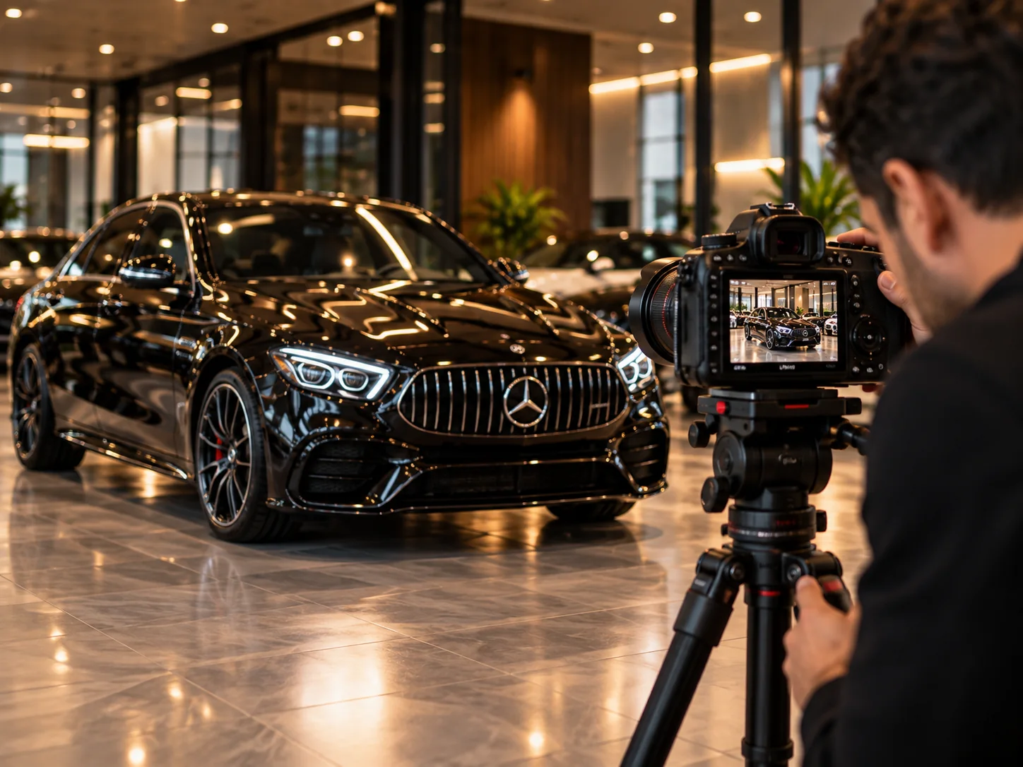 A car being photographed for a vehicle listing