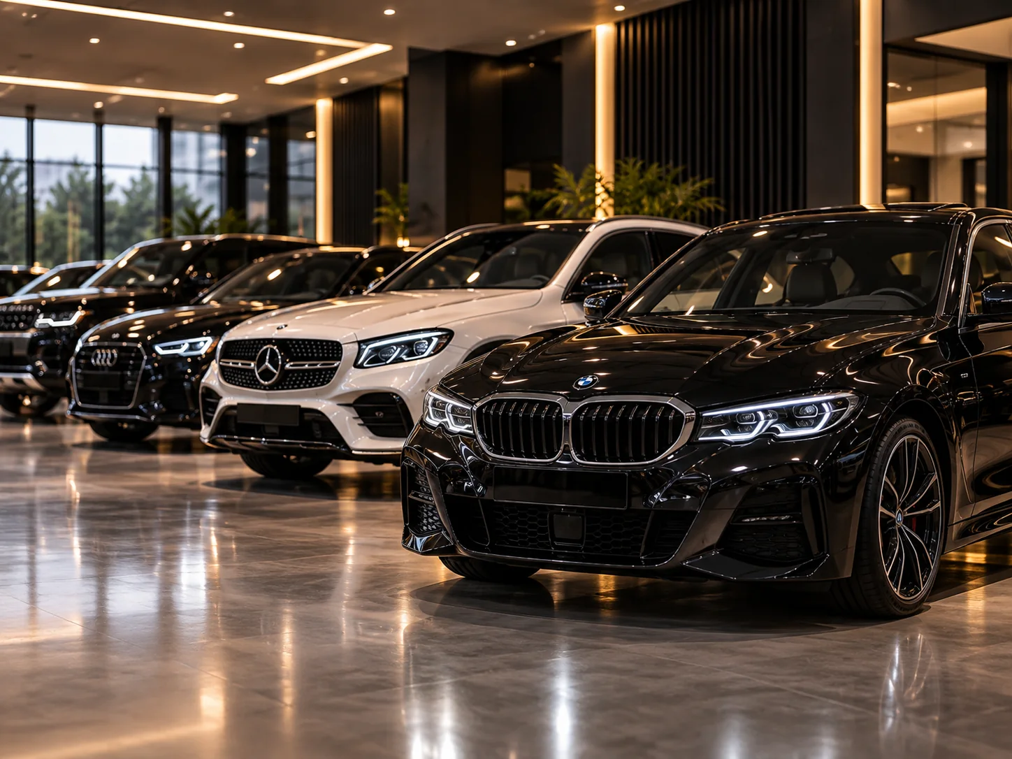 Várias viaturas disponíveis num showroom