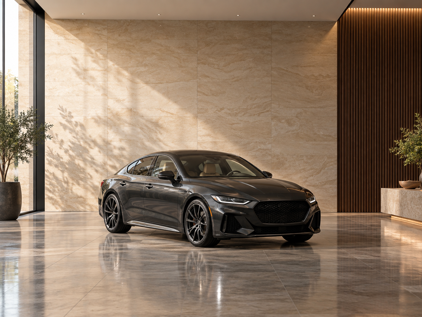 Berlina escura num showroom contemporâneo